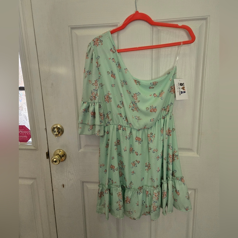 Mint green with floral print dress